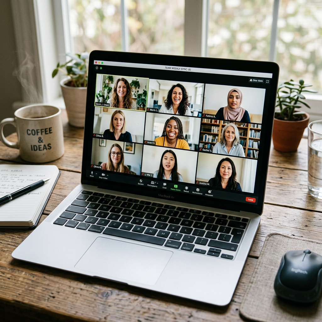 Laptop showing women on video call